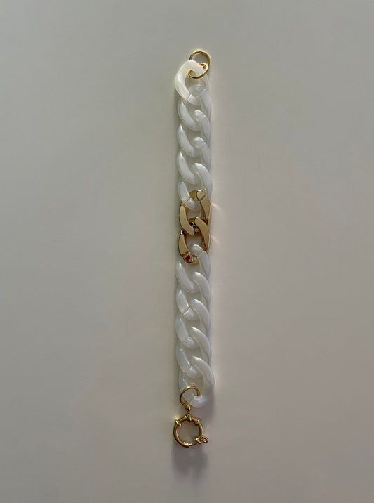 Bracelet tendance grosses mailles en acrylique et acier inoxydable modèle Blanc et doré