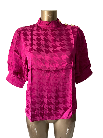 Blouse effet satin pied-de-poule