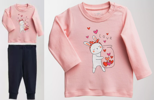 Pyjama rose et marine fille lapin love