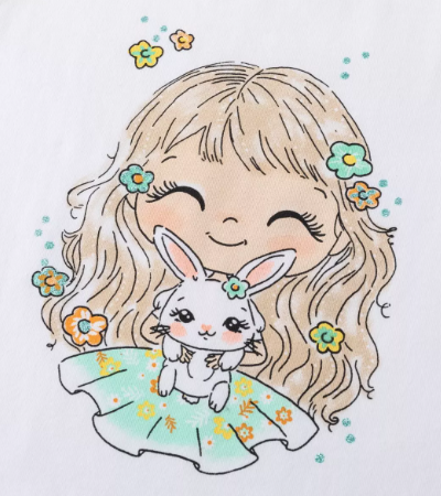 T-shirt blanc Poupée et lapin Fille