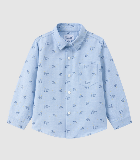 Chemise bleue à imprimé oiseaux Garçon