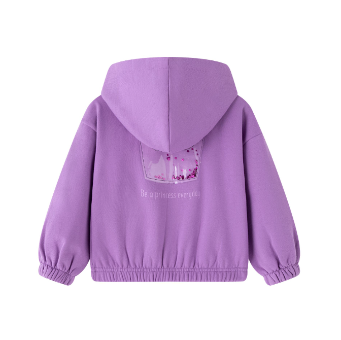 Sweat zippé violet à capuche Couronne Be a princess everyday Fille