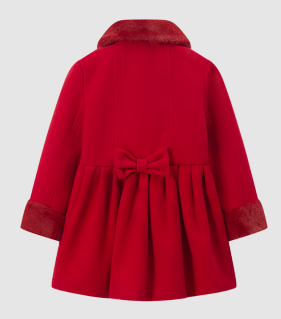 Manteau rouge col et manches fausse fourrure Fille