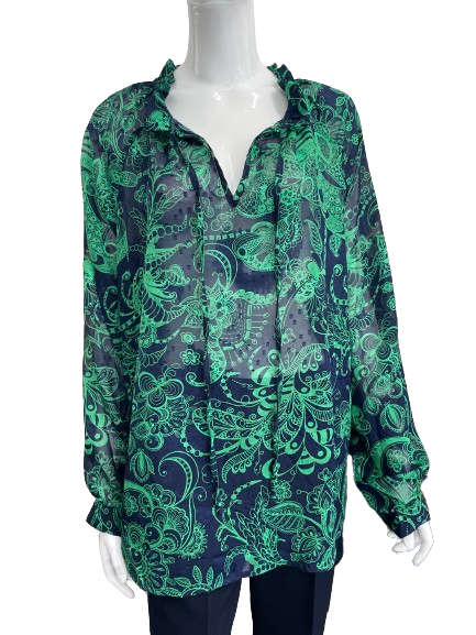 Blouse marine à imprimé vert Grandes tailles