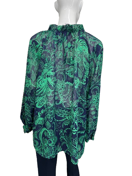 Blouse marine à imprimé vert Grandes tailles