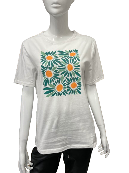 T-shirt blanc à motif de fleurs