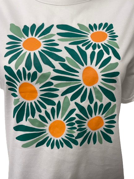 T-shirt blanc à motif de fleurs