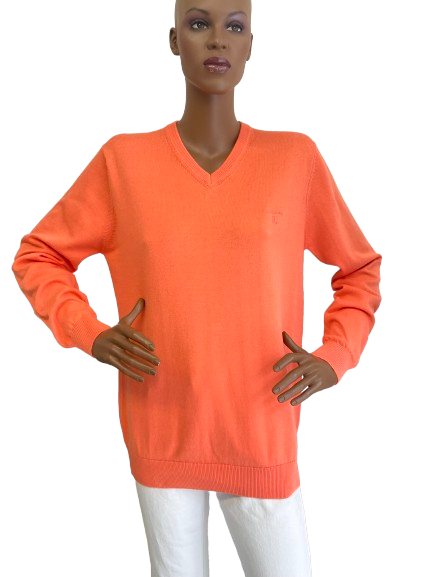 Pull orange col V mixte