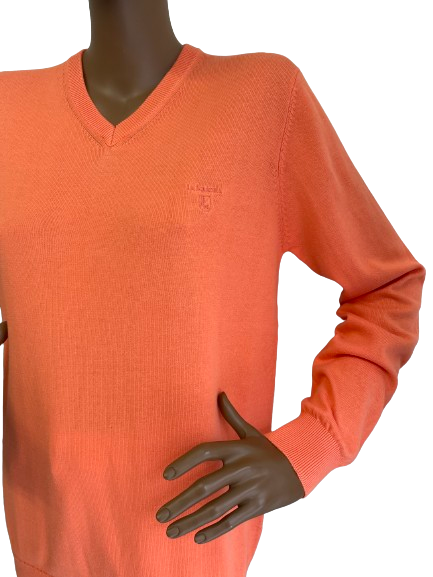 Pull orange col V mixte