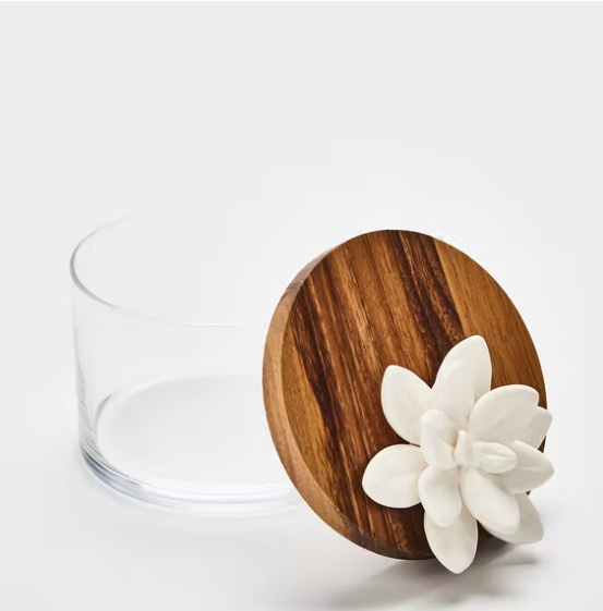 BOÎTE VERRE, BOIS, PORCELAINE- LOTUS Taille M