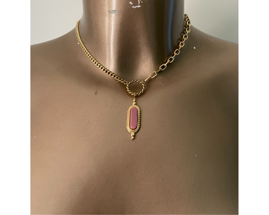 Collier pierre Rhodonite rose